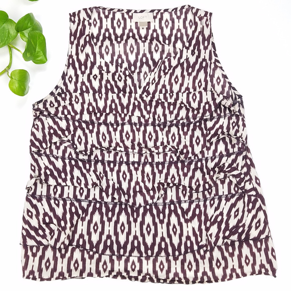 LOFT Tops - Ann Taylor LOFT Ruffle Front Tank Blouse Sz L